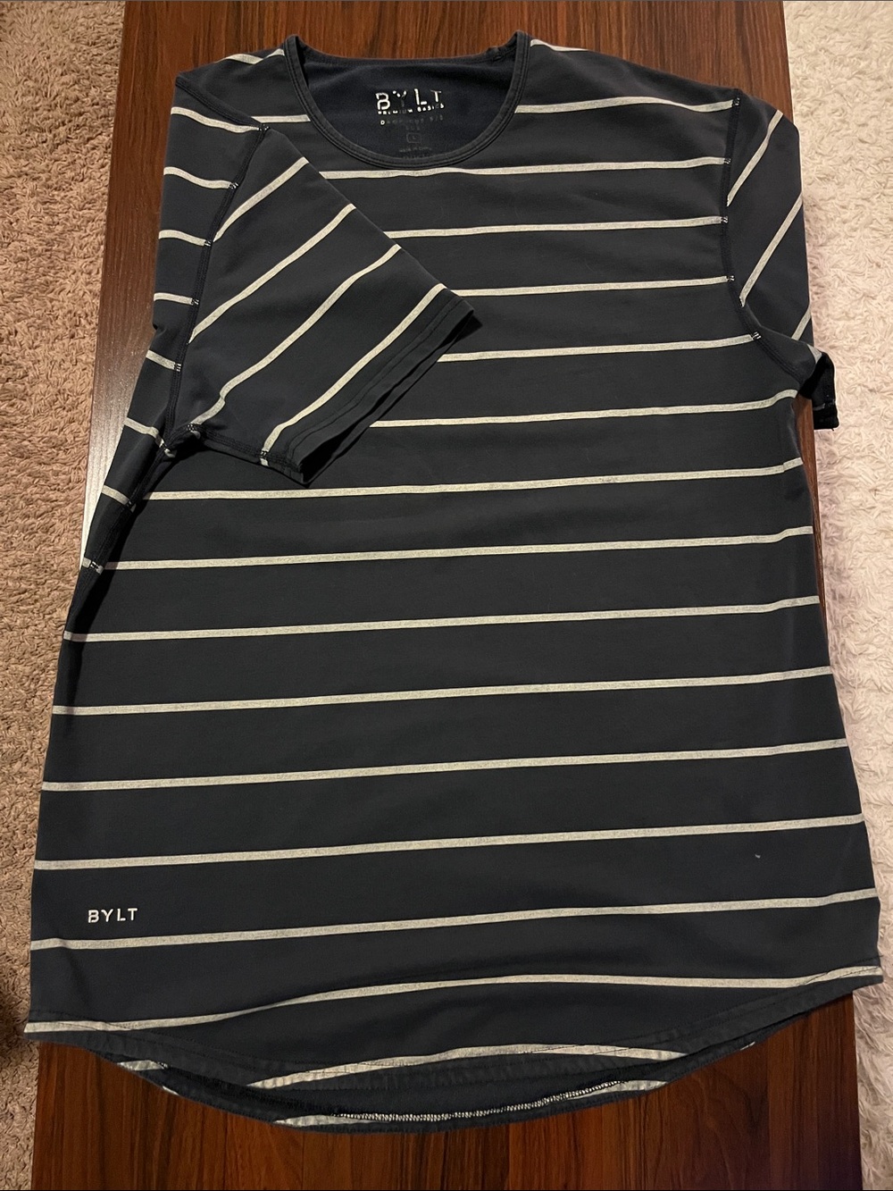BYLt mens Navy Striped Crew Neck Men's Shirt drop cut